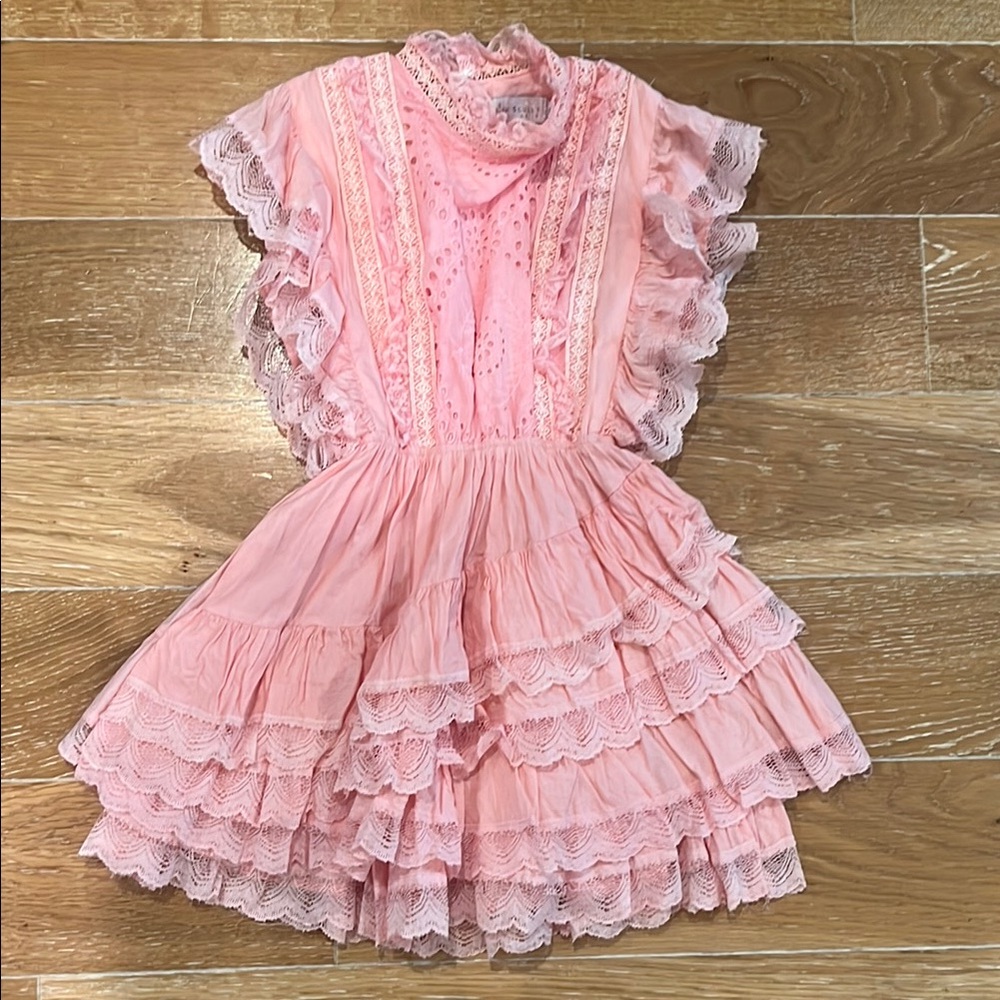 Pink Ruffled Tiered Sundress with Cowl Neck